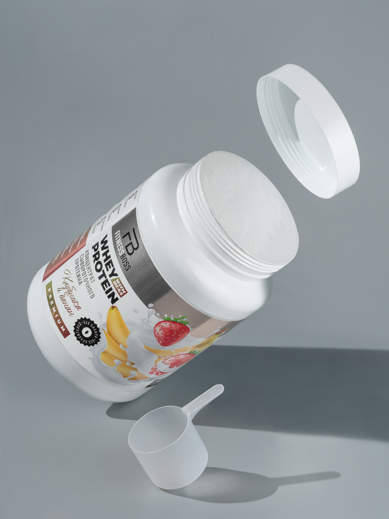 картинка Сывороточный протеин FitnessBoss, вкус "Клубника и банан" 