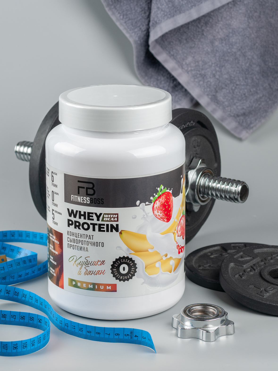 картинка Сывороточный протеин FitnessBoss, вкус "Клубника и банан" 